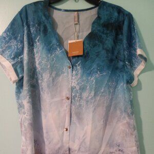 New Noracora Scallop Short Sleeve Shirt/Blouse with Smiley Face Buttons XXL